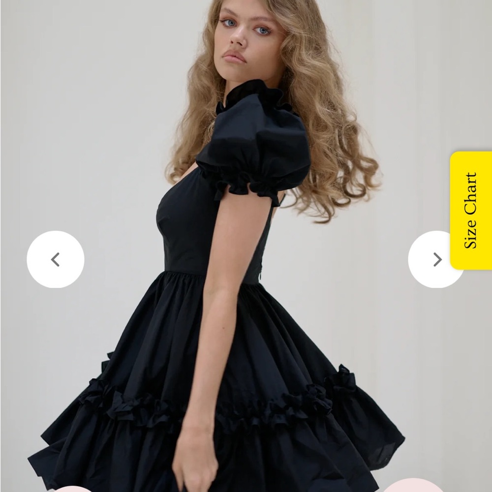 NWT.  Selkie Caviar Dress.  Elegant Black Puff Sleeve Dress - Picture 4 of 5